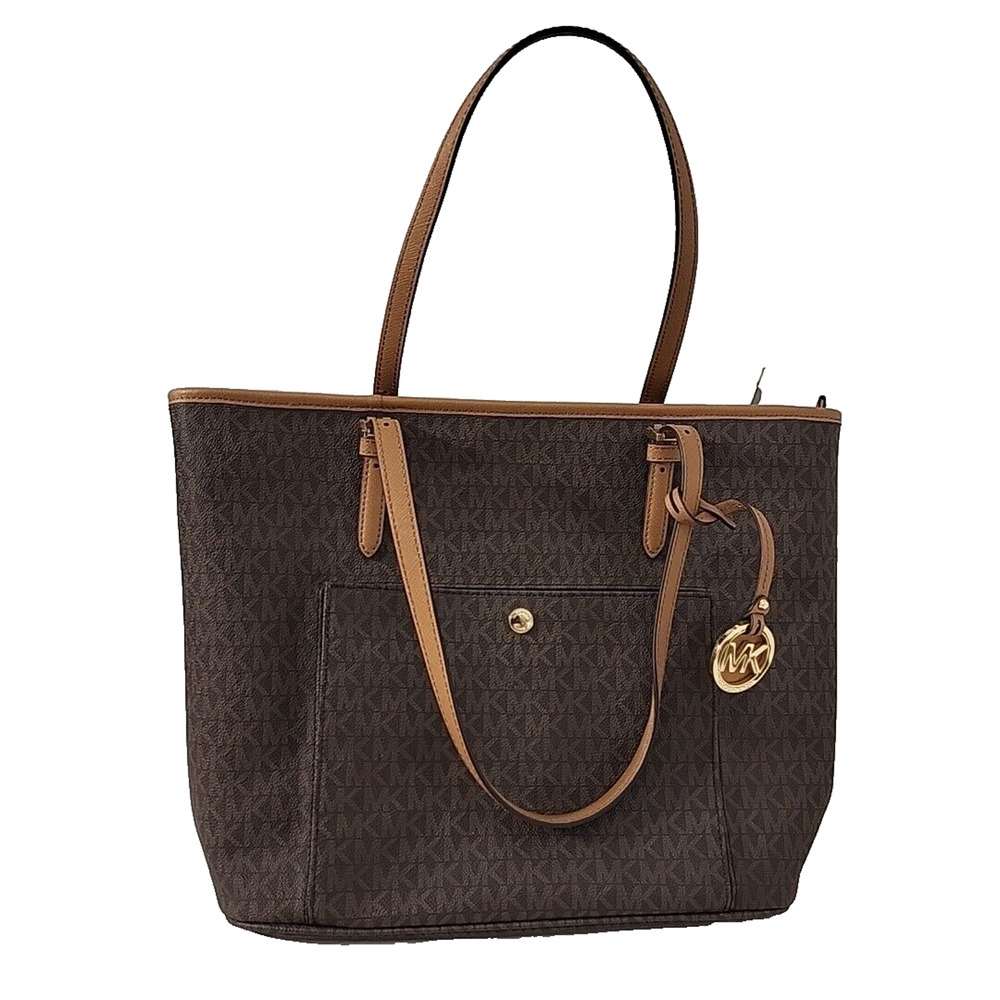 MICHAEL KORS Purse/Tote Brown Leather Logo Zipper Clouser Many Compartments NEW